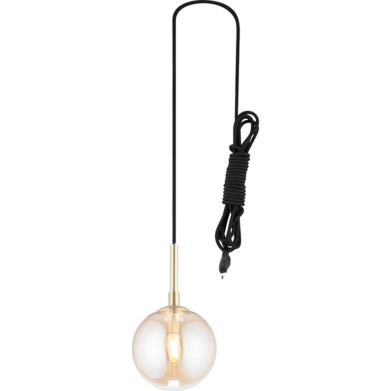 Elegante lampada a sospensione in vetro ambrato con paralume a forma di sfera e lampadina G9