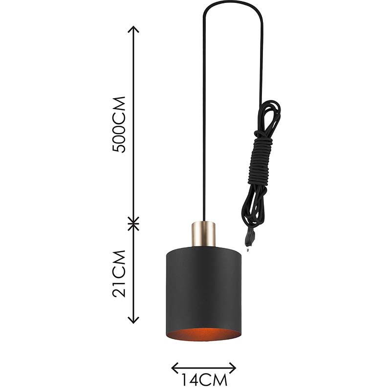 Lampadario moderno semplice decorativo paralume pendente cilindrico regolabile tutto nero sabbia E27