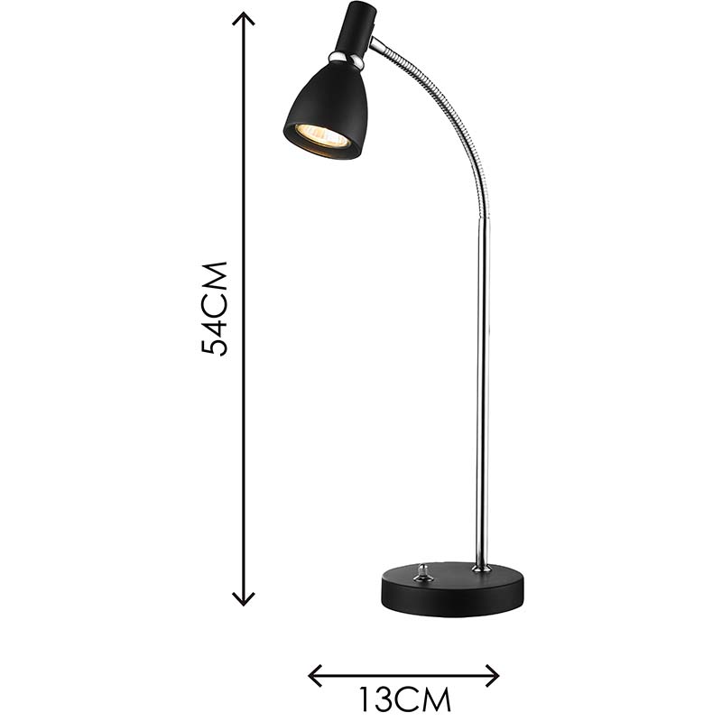 Lampada da scrivania EMIL: lampada da tavolo nera opaca elegante ed elegante con lampadina GU10 dimmerabile e braccio flessibile