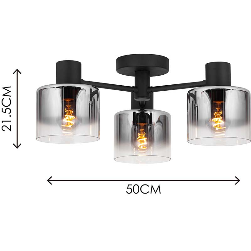 Lampada da soffitto in vetro fumé sfumato rotondo attraente stile nordico semplice 3lys E27 dim