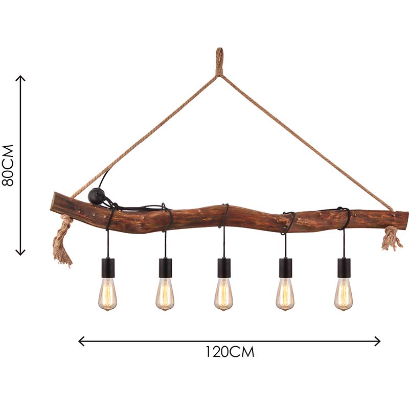 Creativo semplice lampadario retrò decorativo regolabile naturale luce pendente in legno 5lys E27