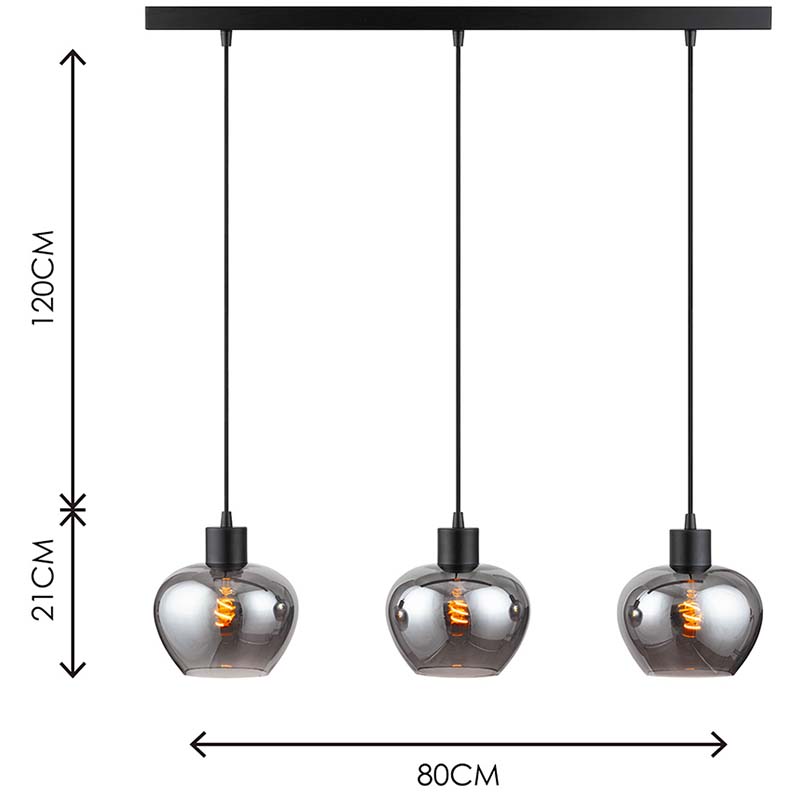 Side by Side Light Kelly Lunghezza binario regolabile Vetro lungo soffitto Lampada a sospensione 3lys Dia19cm E27