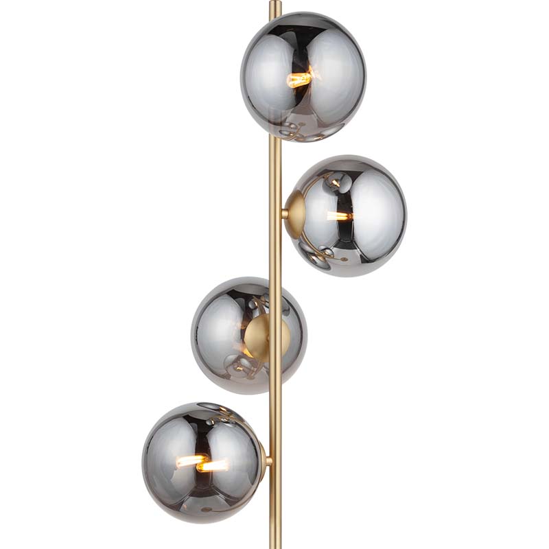 Elegante lampada da terra in vetro globo fumoso in ottone autentico nordico 4lys G9 dim