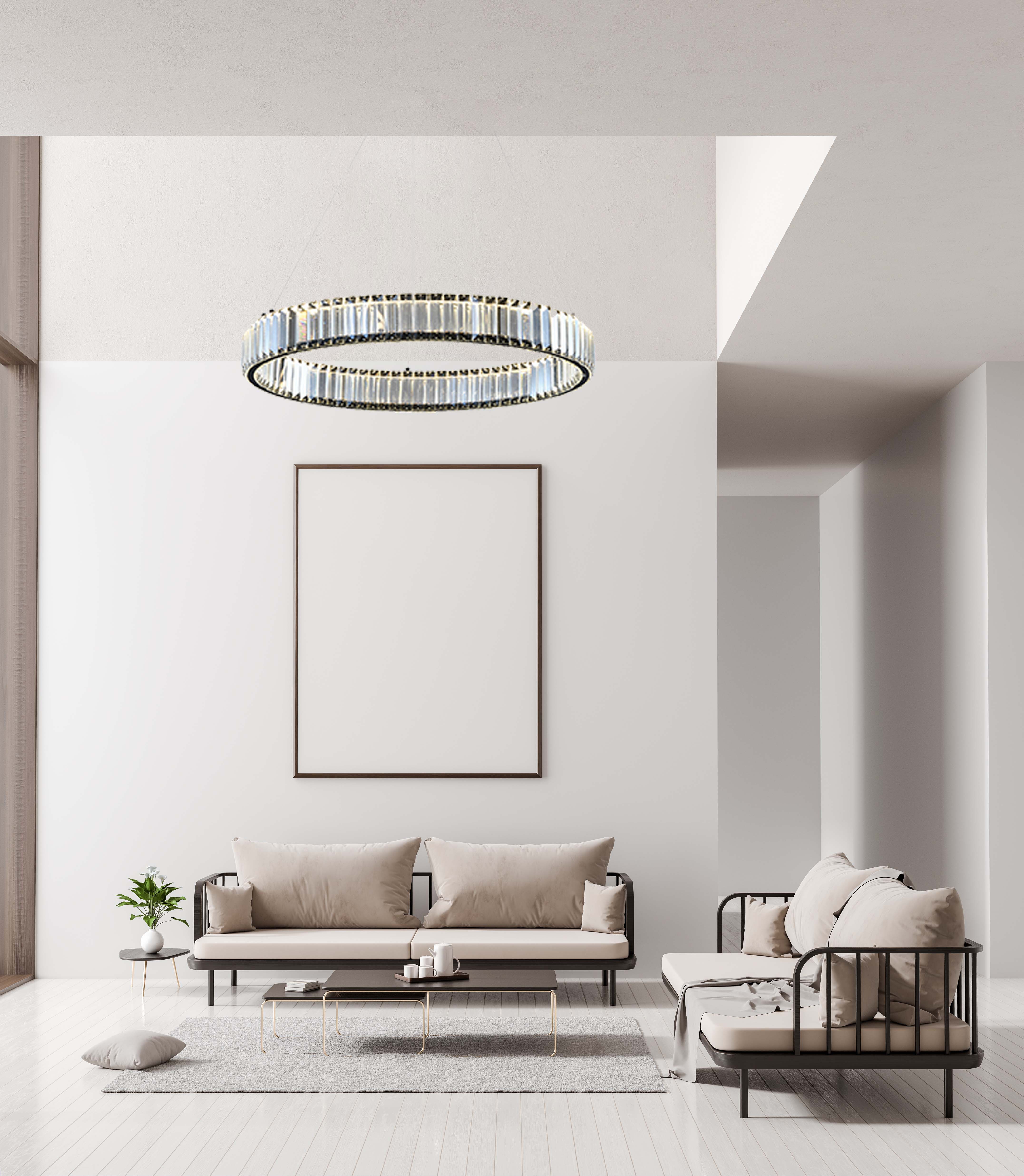 Elegante lampada a sospensione a LED con cristallo trasparente e luce soffusa anabbagliante 81 cm