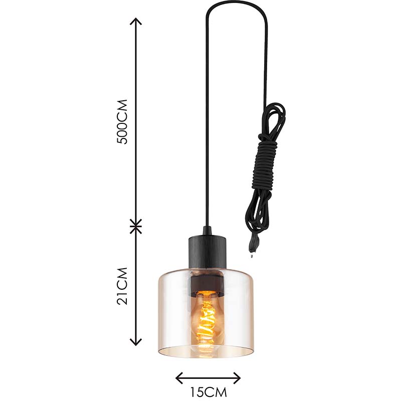 Modren Lampadario semplice e attraente Lampadario decorativo in vetro ambrato Lampada a sospensione regolabile E27 Dim