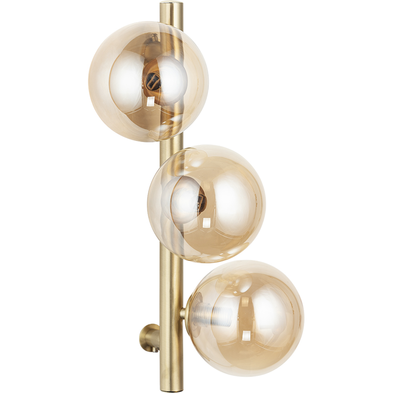 Lampada da parete a sfera a 3 luci con design semplice in vetro ambrato e attacco G9