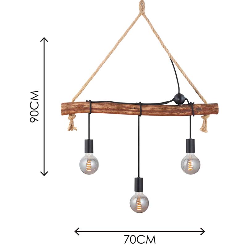 Creativo semplice lampadario retrò decorativo regolabile in legno naturale luce pendente 3lys E27