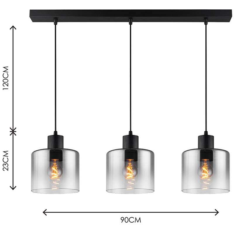 Moderna lampada a sospensione lineare sfumata in vetro fumé Lampada a sospensione rotonda 3lys fianco a fianco E27 dim