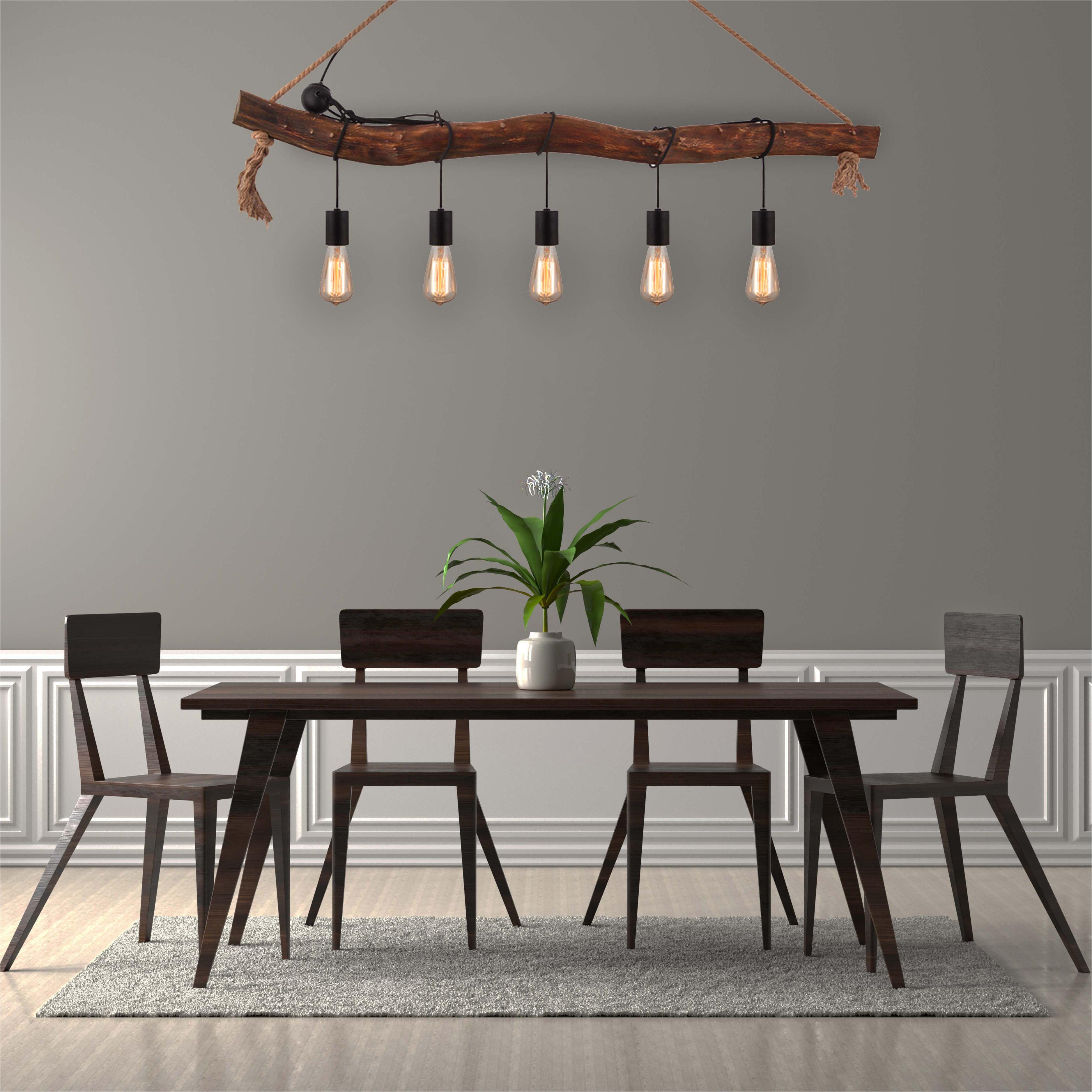 Creativo semplice lampadario retrò decorativo regolabile naturale luce pendente in legno 5lys E27