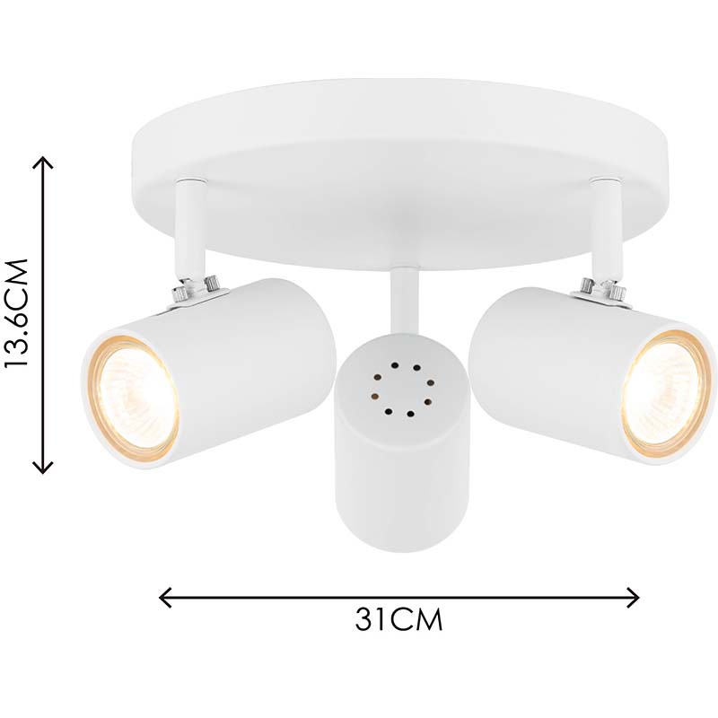 Plafoniera decorativa semplice ed elegante con tre lampade GU10 in bianco sabbia