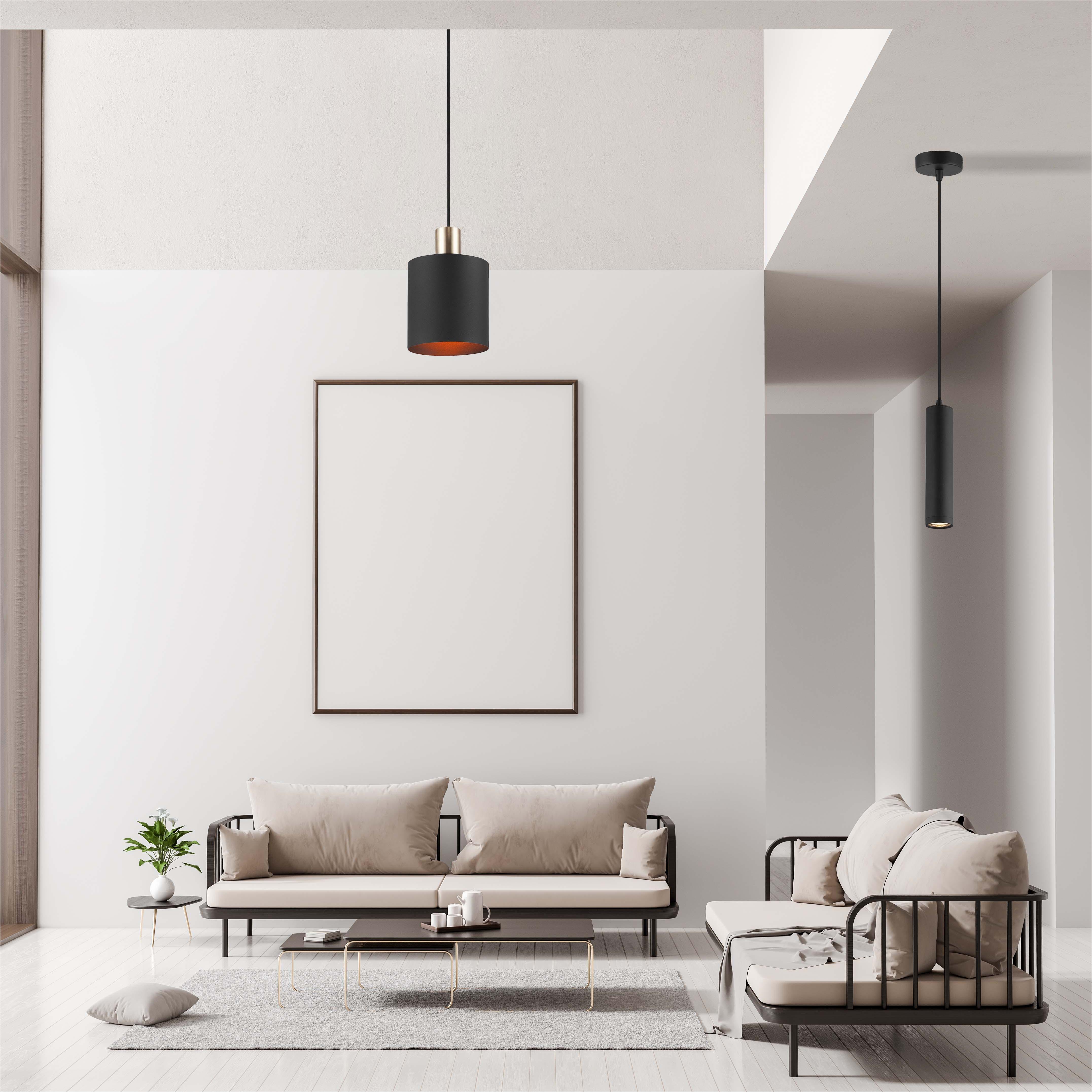 Lampadario moderno semplice decorativo paralume pendente cilindrico regolabile tutto nero sabbia E27