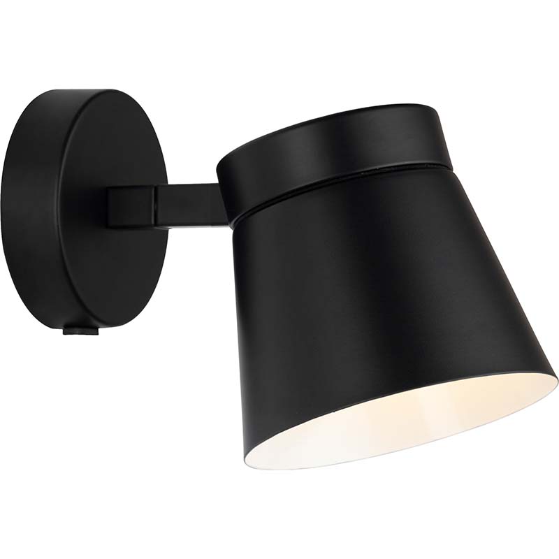 Elegante lampada da parete in acciaio nero opaco con angolo regolabile e varie opzioni di vetro