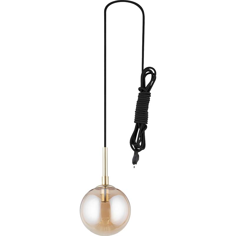 Elegante lampada a sospensione in vetro ambrato con paralume a forma di sfera e lampadina G9