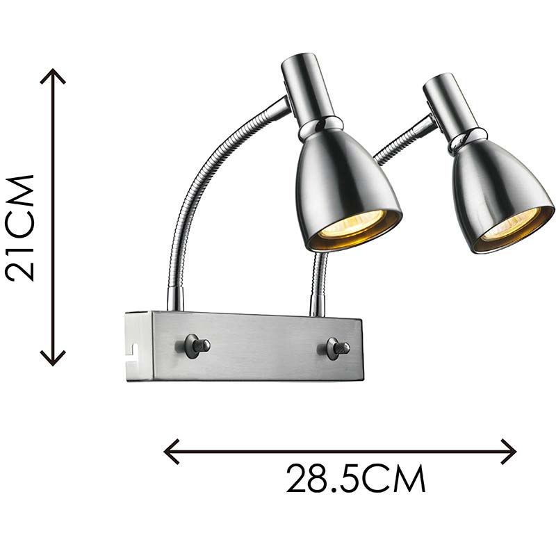 Studia a casa con il doppio faretto da parete EMIL in stile nordico moderno: braccio flessibile, finitura macchiata - GU10 dimmerabile