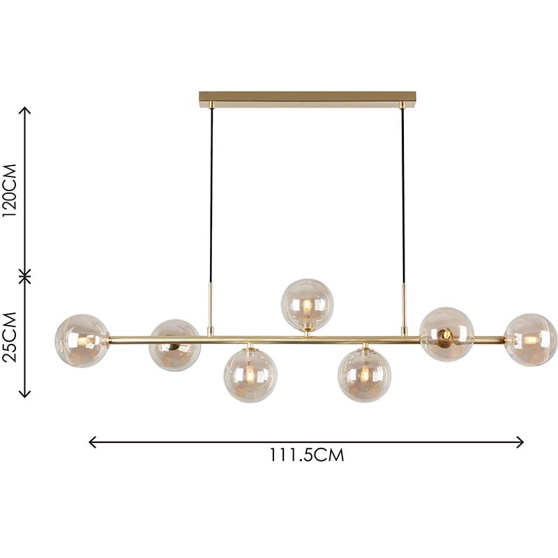 Nordic Authenic Design Lampada a sospensione Decorativa Lampada a sospensione regolabile 7lys Ottone opaco e vetro ambrato G9