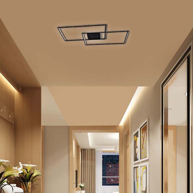 Lampada da soffitto rettangolare doppia nera sabbia con striscia luminosa a LED morbida antiriflesso e funzione Dim, diametro 70 cm