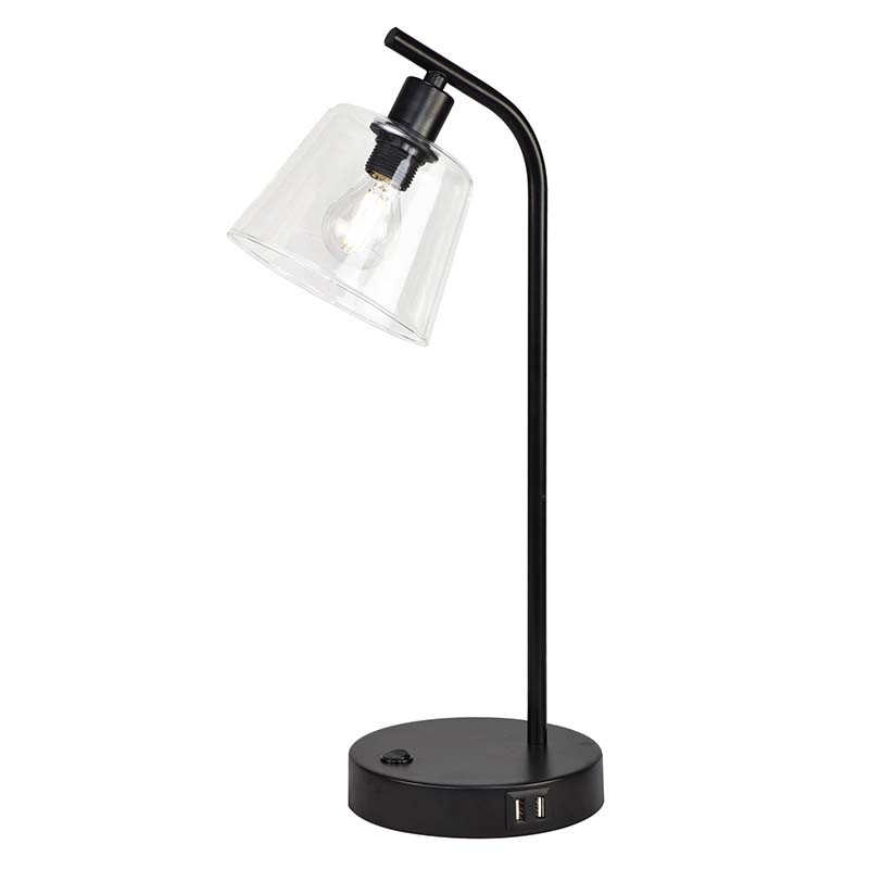 Nordic 2022 Lampada da tavolo in metallo vetro lampada da comodino industriale con 2 porte USB E14 dim