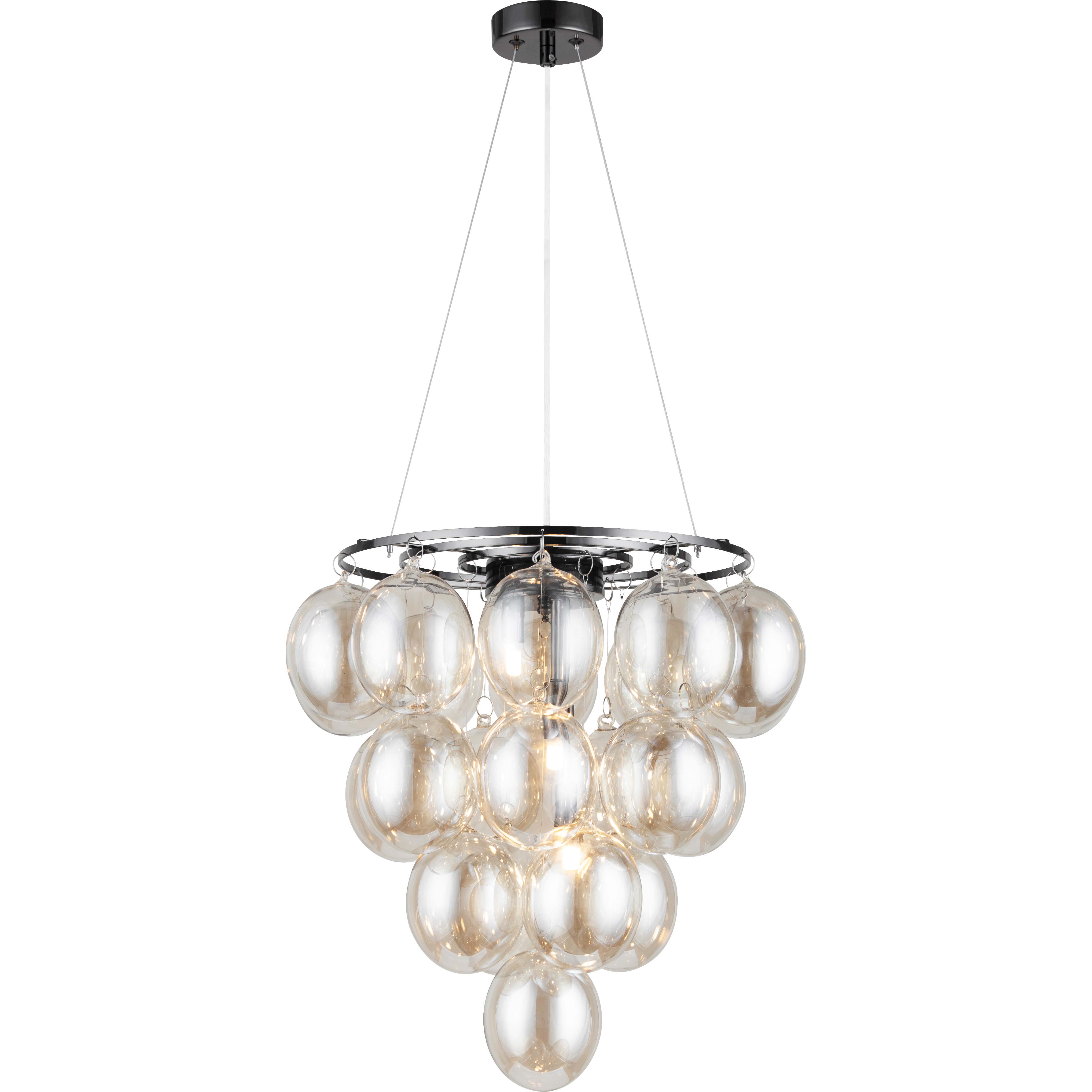 Graziosa Lampada a Sospensione Decorativa - Barra in Metallo Cromato Nero e Vetri Color Champagne - 22 Luci