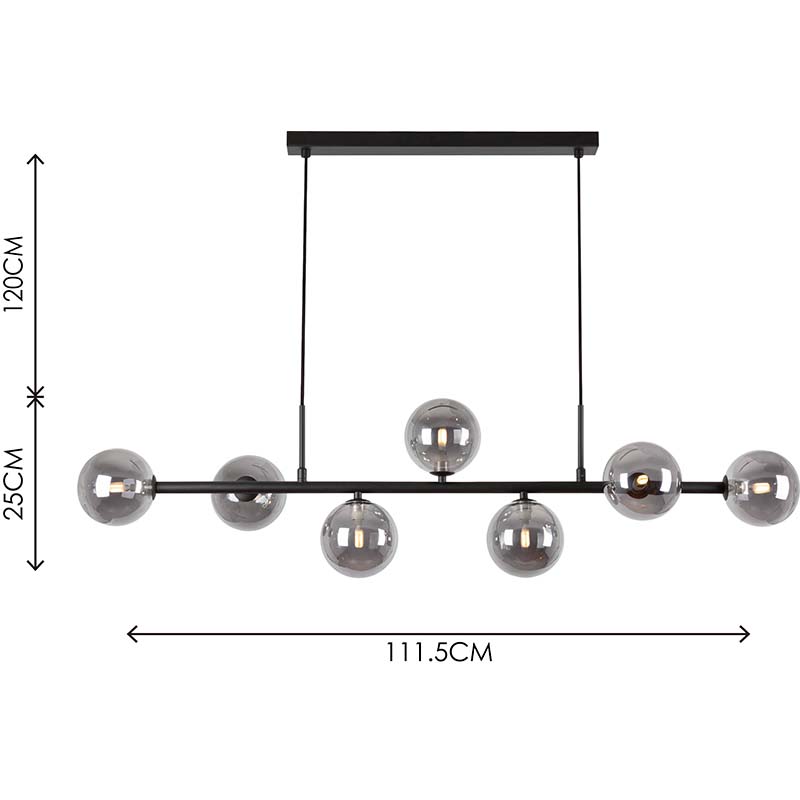 Nordic Authenic Design Lampada a sospensione Decorativa Lampada a sospensione regolabile 7lys Nero opaco e vetro fumé G9