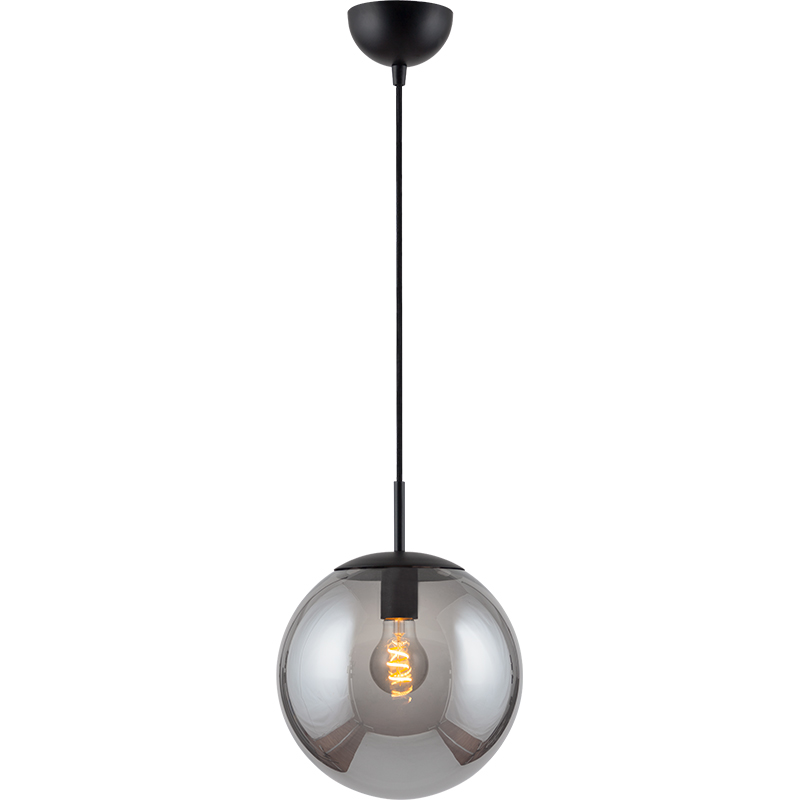 Luce semplice appesa regolabile Fumo Erba Palla Lampada a sospensione Nero opaco Dia.25cm E27