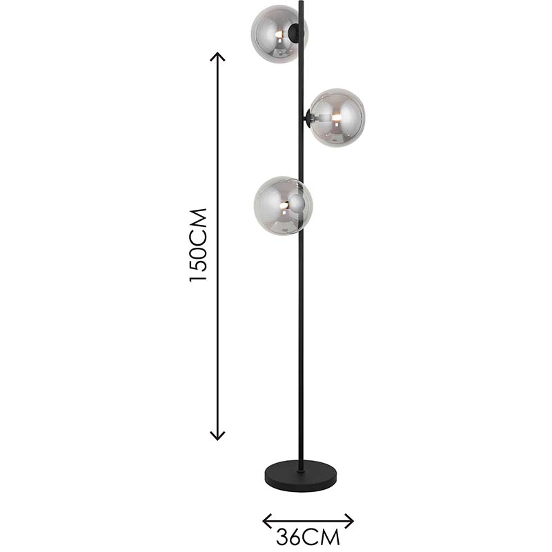 Elegante design autentico nordico Lampada da terra in vetro con globo fumé leggero 3lys G9 dim