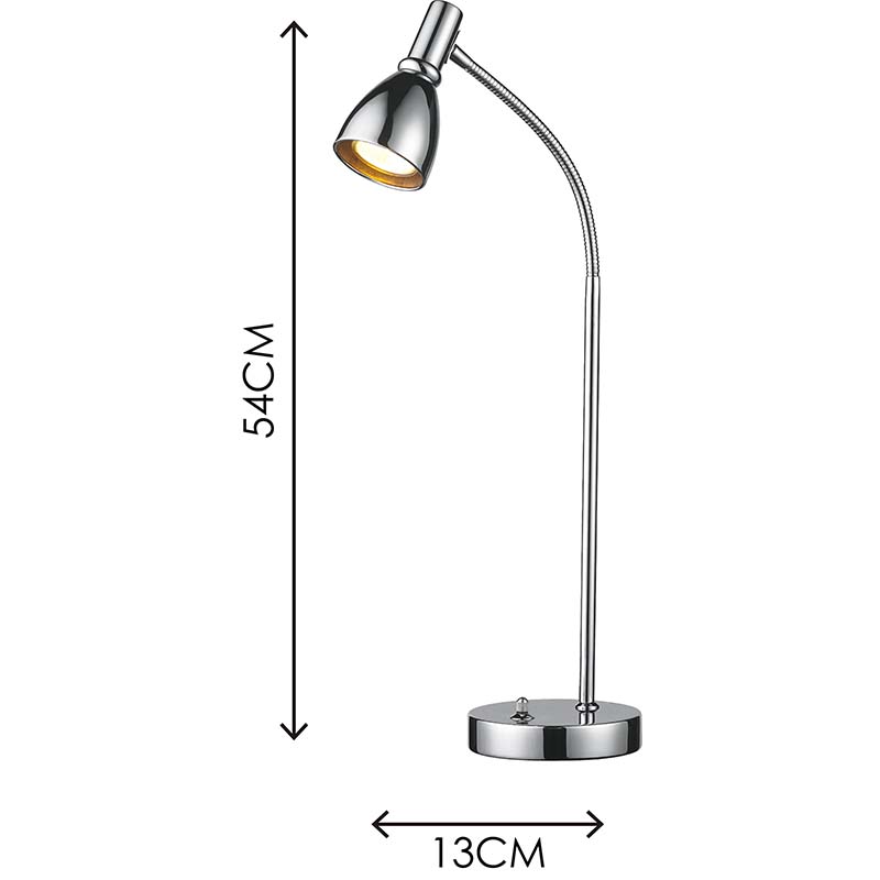 EMIL Semplice Attraente Lampada da Scrivania Tavolo Spot Light Decor con Braccio Flessibile Cromo GU10 Dimmerabile