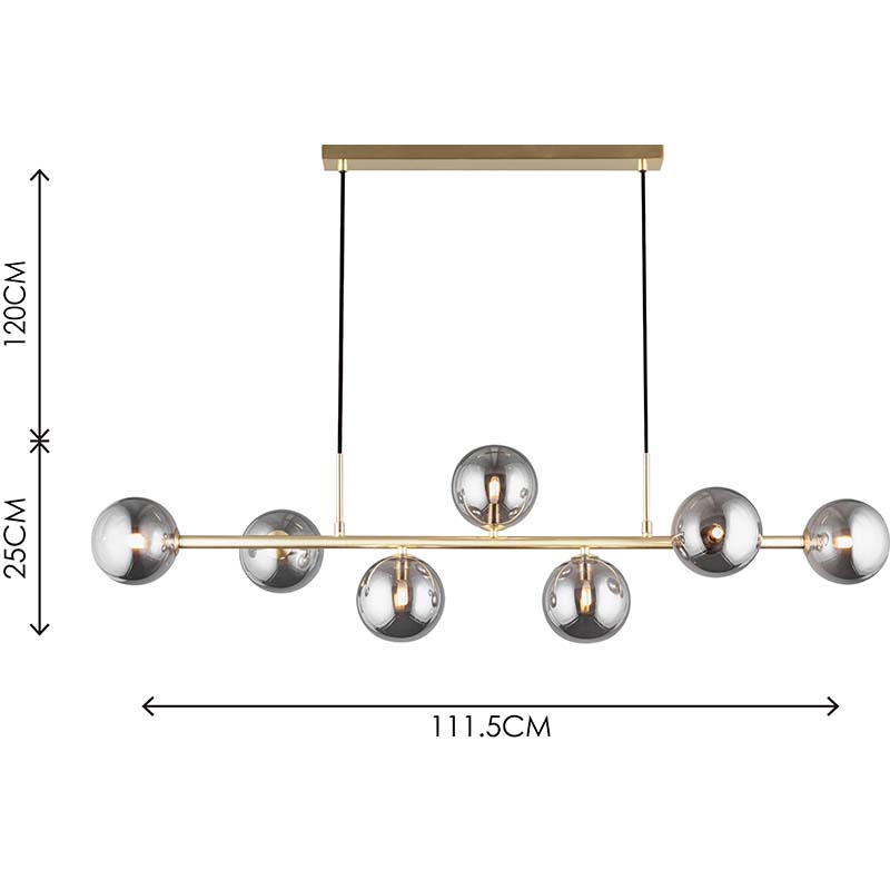 Lampada a sospensione dal design autentico nordico Lampada a sospensione regolabile decorativa 7lys Ottone opaco e vetro fumé G9