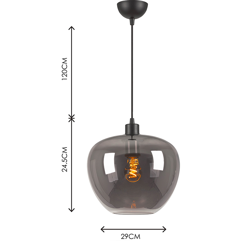 Modren Simple Light Kelly Lampadario Full Smoke Glass Lampada a sospensione regolabile Dia29cm E27