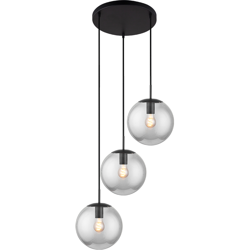 Design semplice e accattivante Design a sfera in vetro Lampada a sospensione 3lys Light Smoke Glass E27