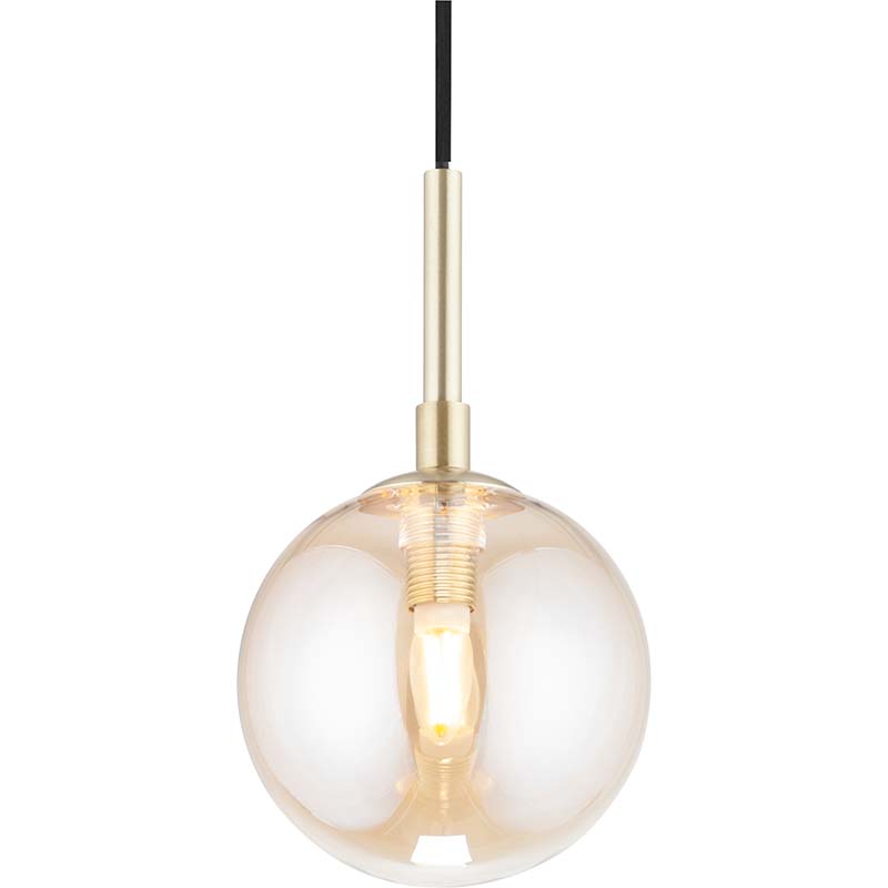 Elegante lampada a sospensione in vetro ambrato con paralume a forma di sfera e lampadina G9