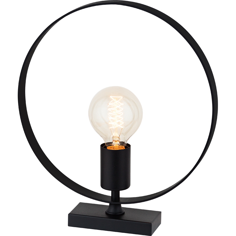 Lampada da tavolo rotonda in metallo nero dal design accattivante E27