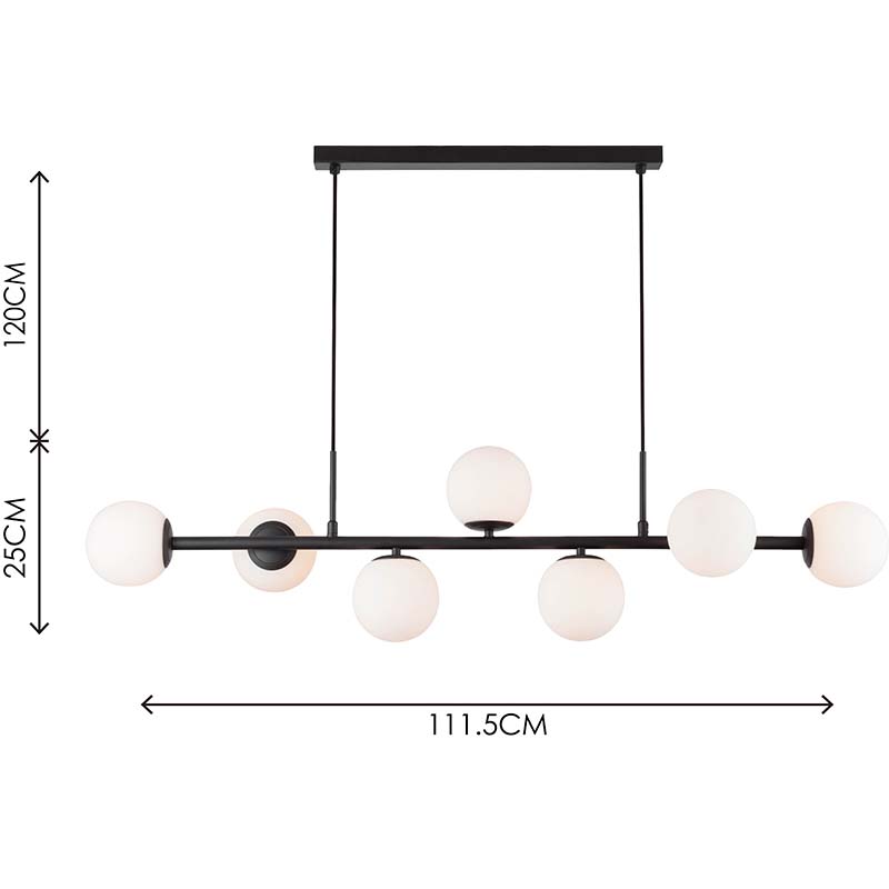 Nordic Authenic Design Lampada a sospensione Decorativa Lampada a sospensione regolabile 7lys Nero opaco e vetro opalino G9